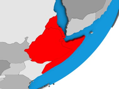 Afrika Boynuzu mavi siyasi 3d dünya üzerinde. 3D çizim.