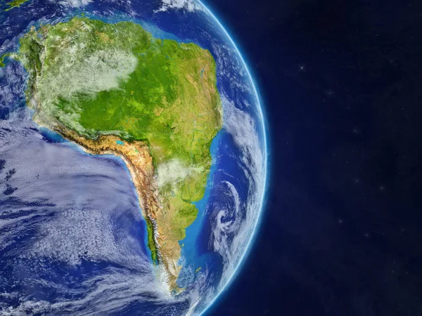 América Del Sur Desde Espacio Modelo Del Planeta Tierra Real —  Fotos de Stock