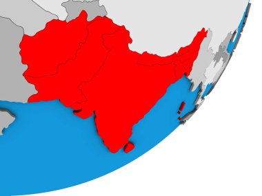 Güney Asya mavi siyasi 3d dünya üzerinde. 3D çizim.