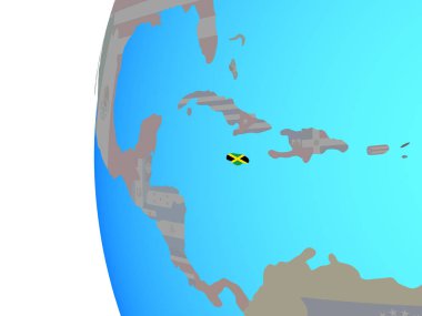Jamaika katıştırılmış ulusal bayrak mavi siyasi dünya üzerinde. 3D çizim.