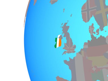 İrlanda ile katıştırılmış ulusal bayrak mavi siyasi dünya üzerinde. 3D çizim.
