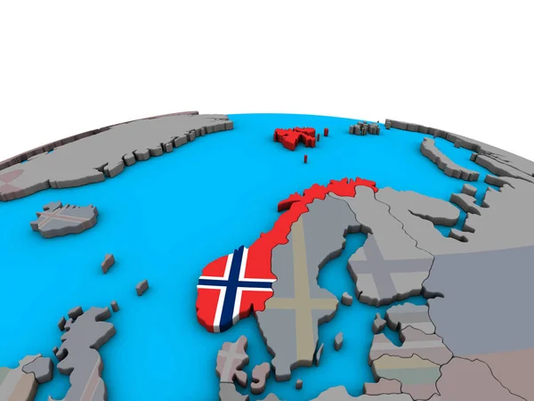 挪威在政治3D 地球上嵌入国旗 — 图库照片