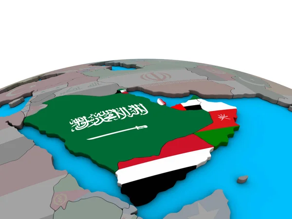 Arabia Con Bandiere Nazionali Incorporate Sul Globo Politico Illustrazione — Foto Stock