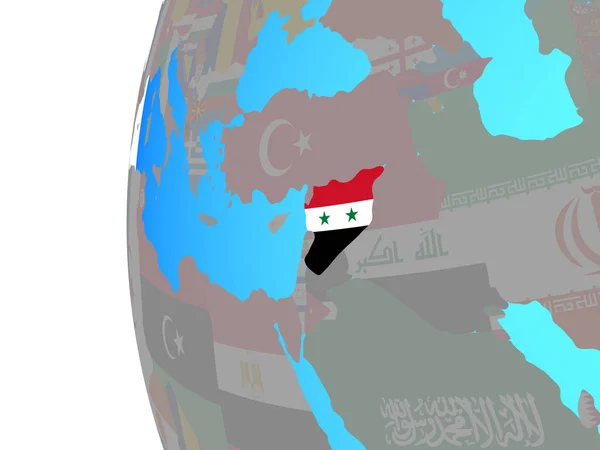 Siria Con Bandiera Nazionale Incorporata Sul Globo Politico Blu Illustrazione — Foto Stock