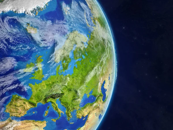 Európa Űrből Modell Valódi Bolygó Föld Rendkívül Részletes Bolygó Felszínén — Stock Fotó