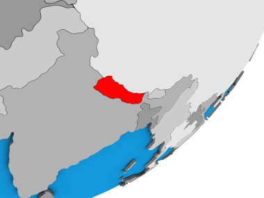 Nepal mavi siyasi 3d dünya üzerinde. 3D çizim.