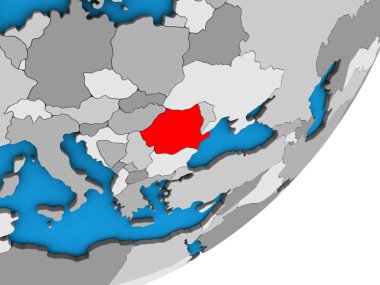 Romanya mavi siyasi 3d dünya üzerinde. 3D çizim.