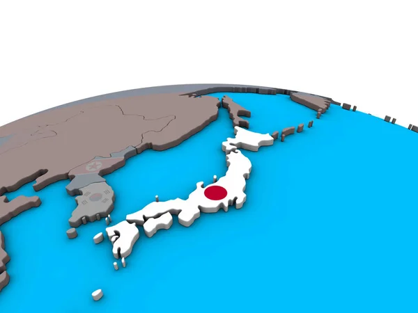 日本在政治3D 地球上嵌入国旗 — 图库照片