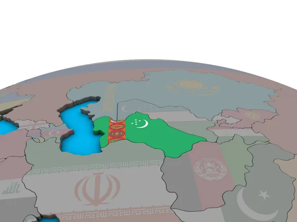 Türkmenistan Mit Eingebetteter Nationalflagge Auf Politischem Globus Illustration — Stockfoto
