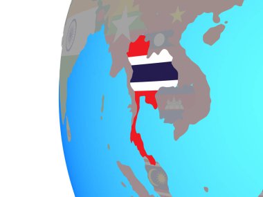 Mavi siyasi dünya üzerinde katıştırılmış ulusal bayrak ile Tayland. 3D çizim.