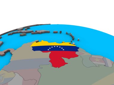 Venezuela ile siyasi 3d dünya üzerinde katıştırılmış ulusal bayrak. 3D çizim.
