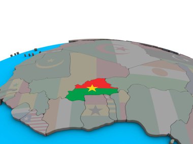 Burkina Faso ile siyasi 3d dünya üzerinde katıştırılmış ulusal bayrak. 3D çizim.