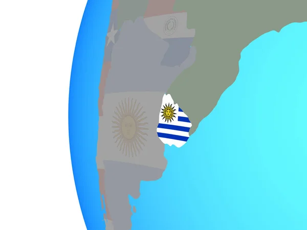 Уругваю Вбудованих Національний Прапор Синій Політичних Земної Кулі Ілюстрація — стокове фото