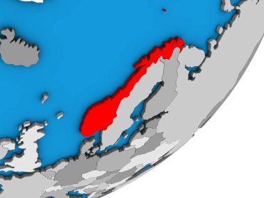 Norveç mavi siyasi 3d dünya üzerinde. 3D çizim.