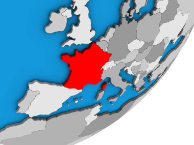 Fransa mavi siyasi 3d dünya üzerinde. 3D çizim.