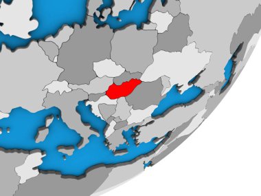 Macaristan mavi siyasi 3d dünya üzerinde. 3D çizim.