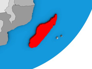 Madagaskar mavi siyasi 3d dünya üzerinde. 3D çizim.