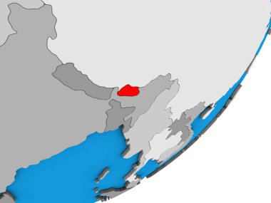 Bhutan mavi siyasi 3d dünya üzerinde. 3D çizim.