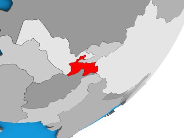 Tacikistan mavi siyasi 3d dünya üzerinde. 3D çizim.