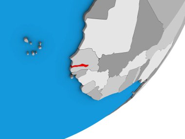 Gambiya mavi siyasi 3d dünya üzerinde. 3D çizim.