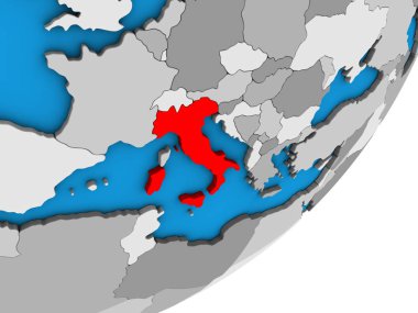 İtalya mavi siyasi 3d dünya üzerinde. 3D çizim.