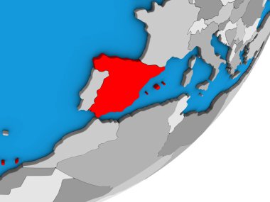 İspanya mavi siyasi 3d dünya üzerinde. 3D çizim.