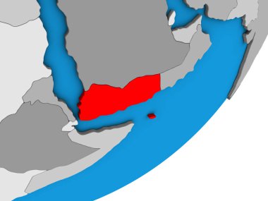 Yemen mavi siyasi 3d dünya üzerinde. 3D çizim.