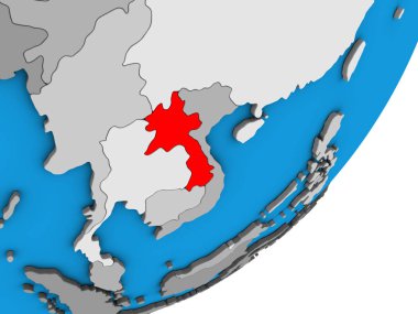 Laos mavi siyasi 3d dünya üzerinde. 3D çizim.