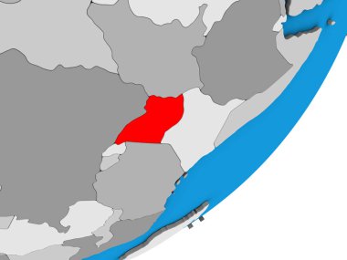 Uganda mavi siyasi 3d dünya üzerinde. 3D çizim.