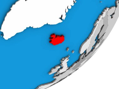 İzlanda mavi siyasi 3d dünya üzerinde. 3D çizim.