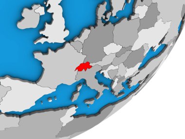 İsviçre mavi siyasi 3d dünya üzerinde. 3D çizim.