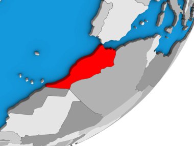 Fas mavi siyasi 3d dünya üzerinde. 3D çizim.