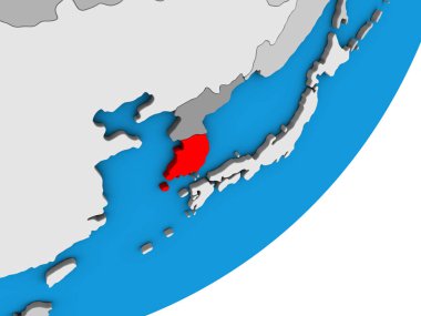 Güney Kore mavi siyasi 3d dünya üzerinde. 3D çizim.