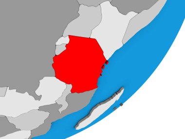 Tanzanya mavi siyasi 3d dünya üzerinde. 3D çizim.