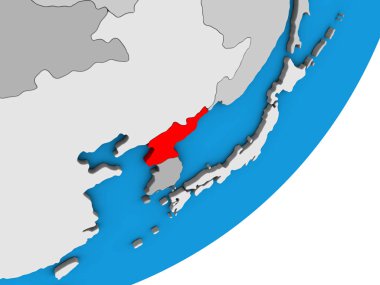 Kuzey Kore mavi siyasi 3d dünya üzerinde. 3D çizim.