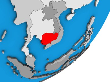 Kamboçya mavi siyasi 3d dünya üzerinde. 3D çizim.