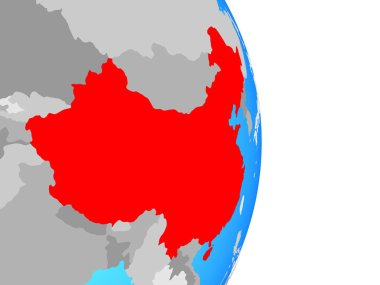 Çin basit siyasi dünya üzerinde. 3D çizim.
