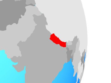 Nepal basit siyasi dünya üzerinde. 3D çizim.