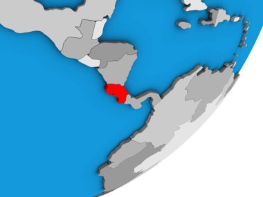 Kosta Rika mavi siyasi 3d dünya üzerinde. 3D çizim.