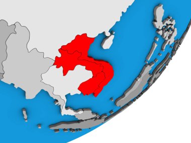Indochina mavi siyasi 3d dünya üzerinde. 3D çizim.