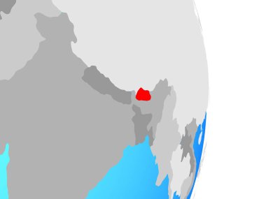 Bhutan basit siyasi dünya üzerinde. 3D çizim.