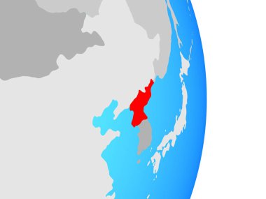 Kuzey Kore basit siyasi dünya üzerinde. 3D çizim.