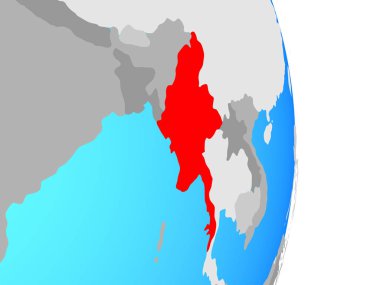 Myanmar basit siyasi dünya üzerinde. 3D çizim.