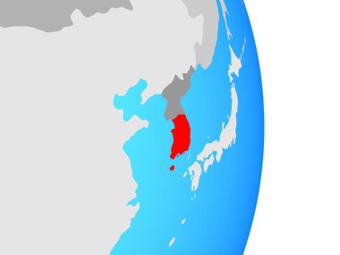 Güney Kore basit siyasi dünya üzerinde. 3D çizim.