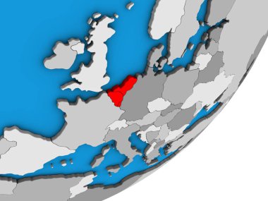 Benelux Birliği mavi siyasi 3d dünya üzerinde. 3D çizim.