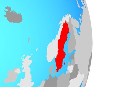İsveç basit siyasi dünya üzerinde. 3D çizim.
