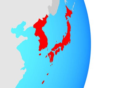 Japonya ve Kore basit siyasi dünya üzerinde. 3D çizim.