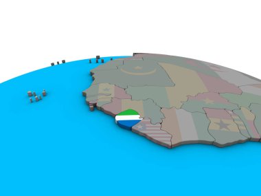 Sierra Leone siyasi 3d dünya üzerinde katıştırılmış ulusal bayrak ile. 3D çizim.