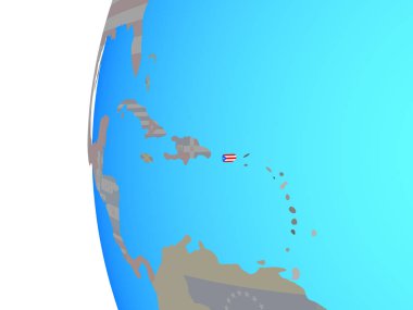 Porto Riko katıştırılmış ulusal bayrak mavi siyasi dünya üzerinde. 3D çizim.