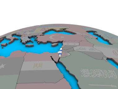 İsrail ile siyasi 3d dünya üzerinde katıştırılmış ulusal bayrak. 3D çizim.